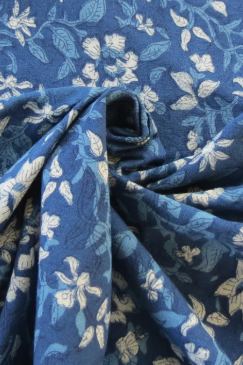 Moralfibre 100% Natural Indigo Handblock Blossom Printed Fabric (0.50 mtr ) - Image 3