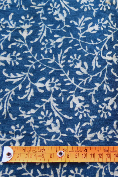 Moralfibre 100% Natural Indigo Handblock Flower Creeper Printed Fabric (0.50 mtr ) - Image 2