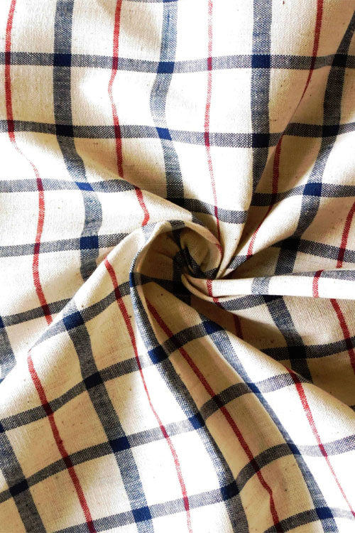 Moralfibre Fabric Is 100% Cotton Organic Handspun Handwoven, Blue & Red Organic Or Natural  Yarn Dyed Checks Fabric - Image 3