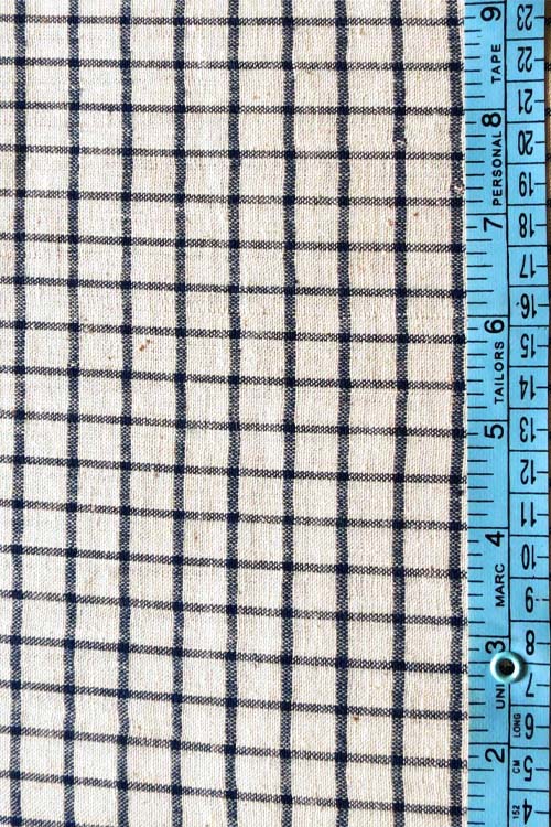 Moralfibre Fabric Is 100% Cotton Organic Handspun Handwoven, Cream & Blue Organic Or Natural  Yarn Dyed Checks Fabric - Image 2