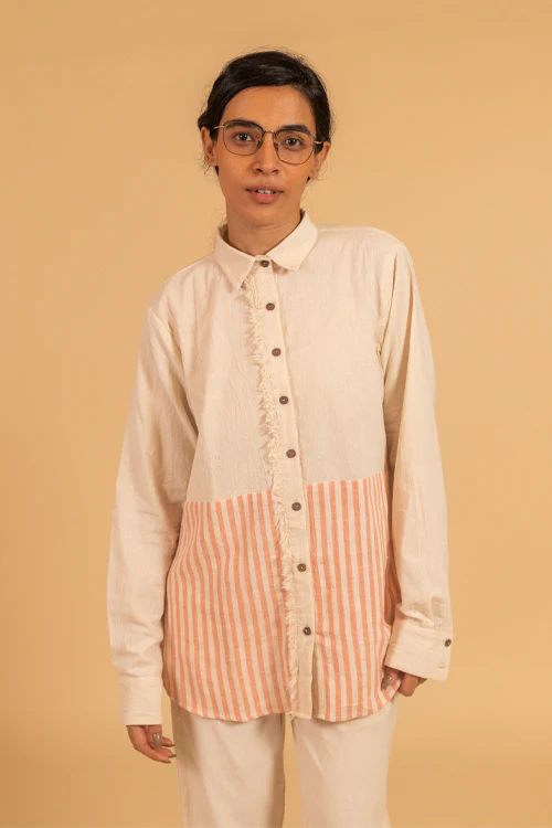 Moralfibre Frayed Trim Placket Shirt From "Shapes Collection "