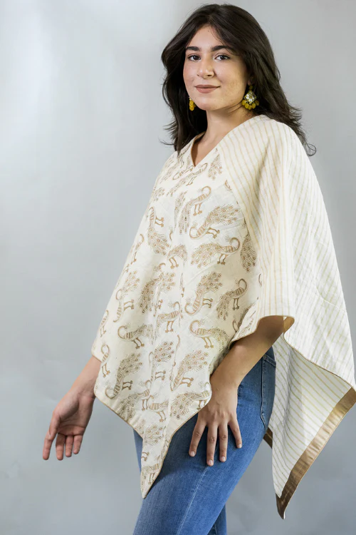 Moralfibre Golden Peacock Multi Pattern Poncho - Image 2