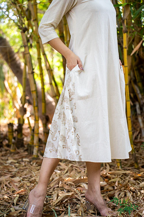 Moralfibre Kora Dress With Golden Peacock Details On Muslin Asymatrical Sleeves And Kali - Image 2