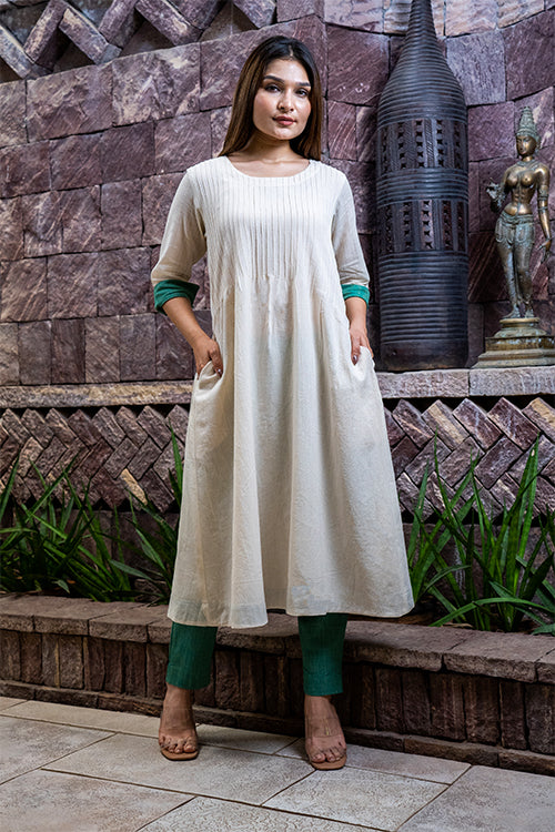Moralfibre Kora Dress With Pintucks & Forest  Green Details - Image 2