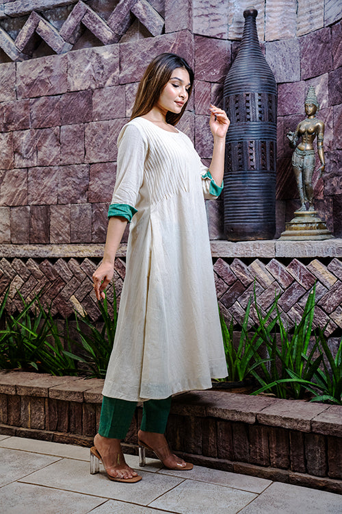 Moralfibre Kora Dress With Pintucks & Forest  Green Details - Image 3