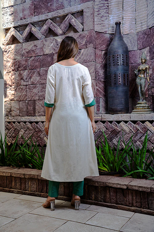 Moralfibre Kora Dress With Pintucks & Forest  Green Details - Image 4