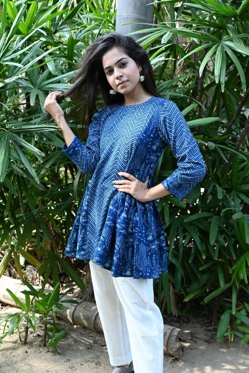 Moralfibre' Natural Indigo Printed Girls Boho Top - Image 3