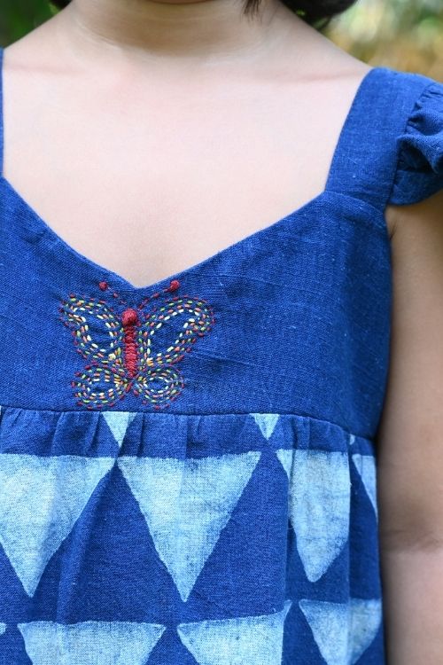 Moralfibre' Natural Indigo Printed Girls Butterfly Frock - Image 4