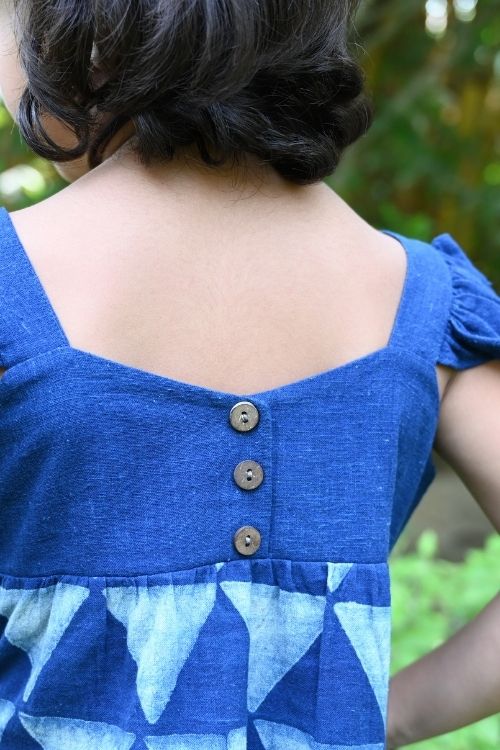 Moralfibre' Natural Indigo Printed Girls Butterfly Frock - Image 5