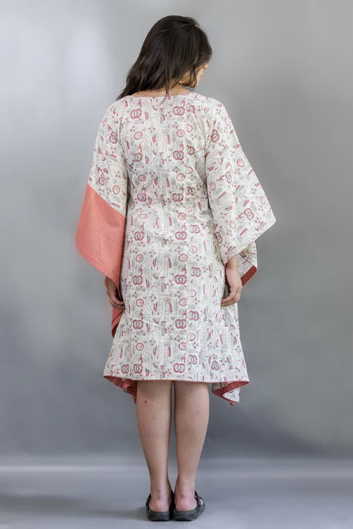 Moralfibre Natural Peach Floral Printed Kaftan Dress - Image 4