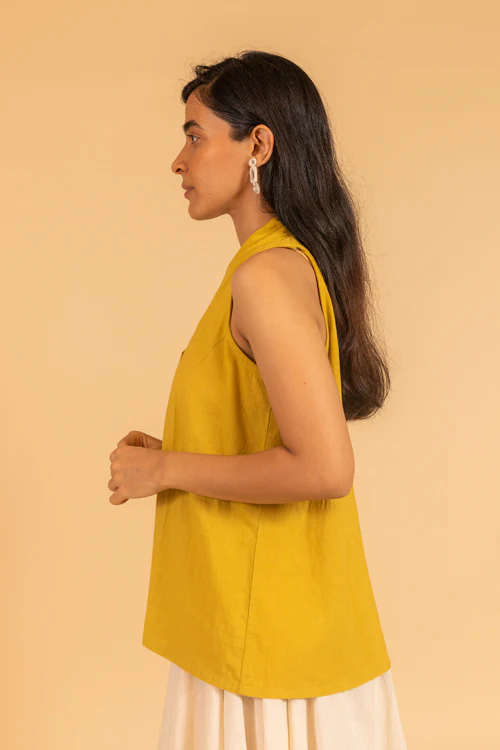 Moralfibre Over Lapping V Neck Incut Sleeve Top From "Shapes Collection " - Mustard - Image 2
