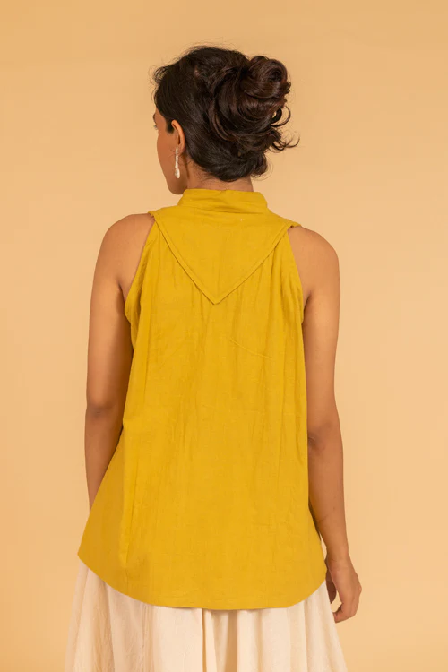 Moralfibre Over Lapping V Neck Incut Sleeve Top From "Shapes Collection " - Mustard - Image 3