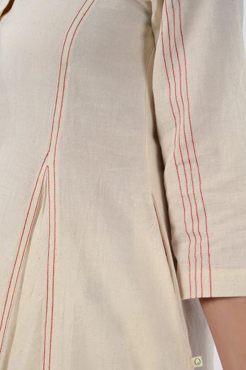 Moralfibre Red Details On Offwhite Dress - Image 3