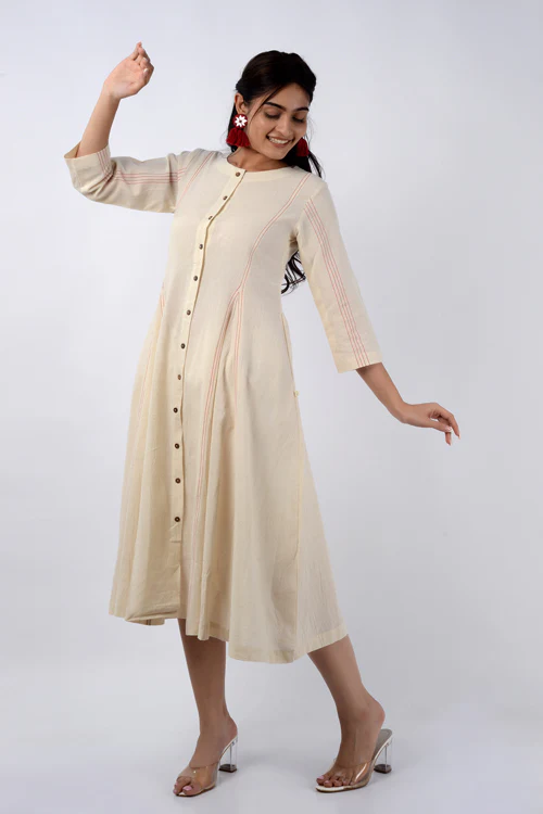 Moralfibre Red Details On Offwhite Dress - Image 5