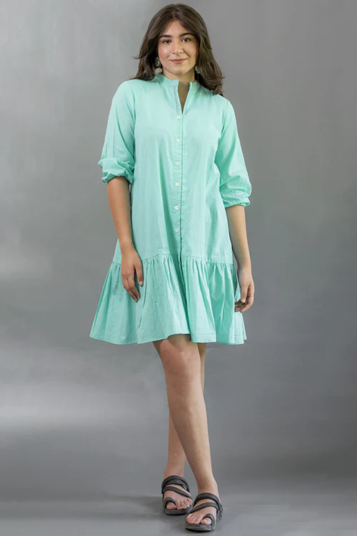 Moralfibre Sea Green Short Dress With Flair