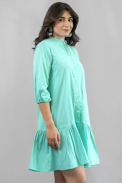 Moralfibre Sea Green Short Dress With Flair - Image 2