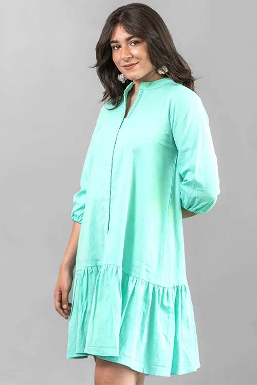 Moralfibre Sea Green Short Dress With Flair - Image 3