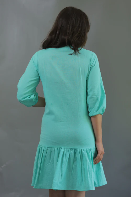 Moralfibre Sea Green Short Dress With Flair - Image 4