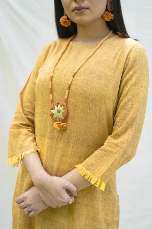 Moralfibre Shades Of Yellow Yarn Dyed Raw Edged Tunic - Image 2