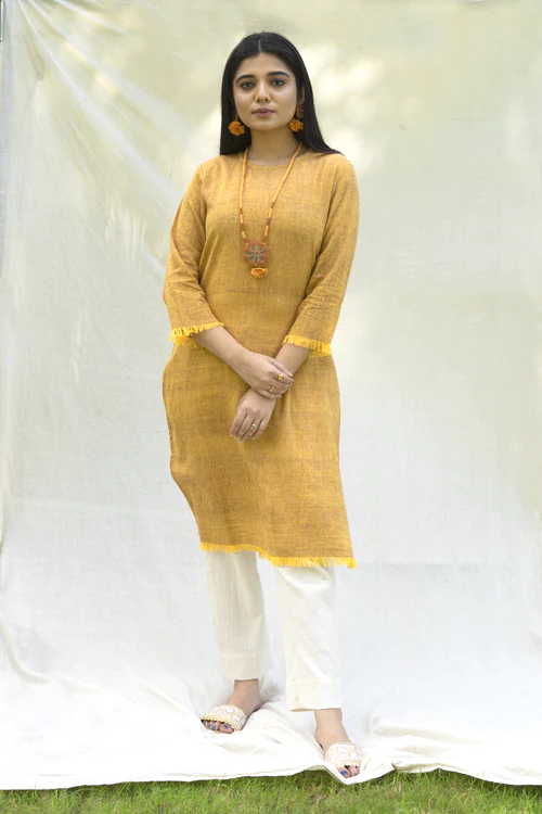 Moralfibre Shades Of Yellow Yarn Dyed Raw Edged Tunic - Image 3