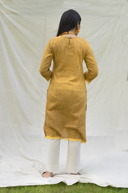 Moralfibre Shades Of Yellow Yarn Dyed Raw Edged Tunic - Image 4
