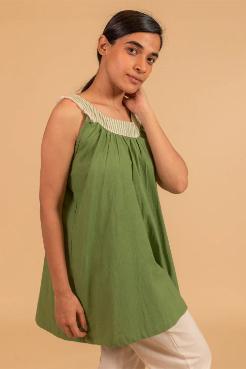 Moralfibre Sleevless Circurlar Top From " Shapes Collection-  Moss Green