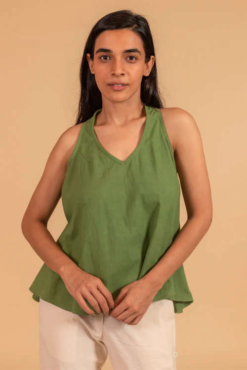 Moralfibre V Neck Incut Sleeves Top With Elasticated Side Panel From "Shapes Collection "