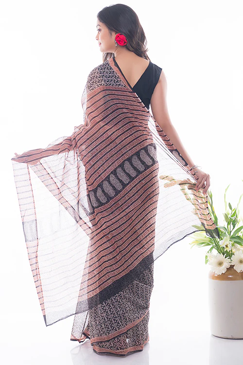 TICH Summer Moods. Bagru Block Printed Kota Doria Saree - Mosaic - Image 4