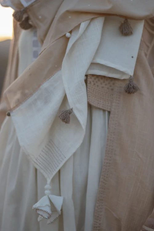 Sadhna 'Alhad' Beige-White Multi Cotton Fabric Panelled Stole - Image 4