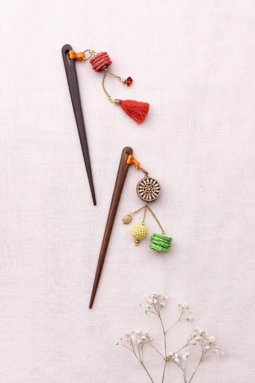 Samoolam Multicoloured Crochet & Block Hair Sticks (Pair) - Image 3