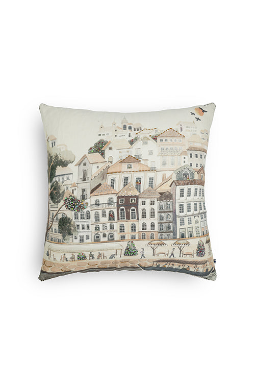 Onset Homes Nagari Hand Embroidered Cushion-Brown - Image 2