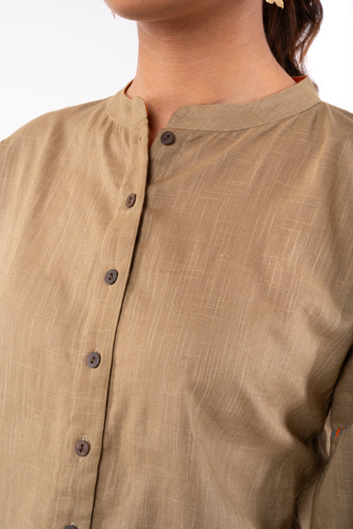 Rangsutra Naman Beige Mandarin Collar Soof Hand Embroidered Top - Image 10