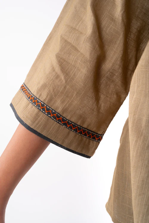 Rangsutra Naman Beige Mandarin Collar Soof Hand Embroidered Top - Image 11