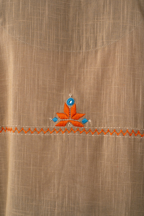 Rangsutra Naman Beige Mandarin Collar Soof Hand Embroidered Top - Image 13