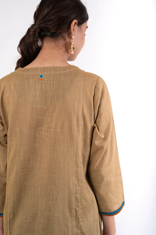 Rangsutra Naman Beige Soof Hand Embroidered Straight Kurta - Image 12