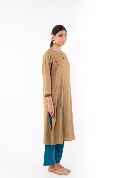 Rangsutra Naman Beige Soof Hand Embroidered Straight Kurta - Image 5