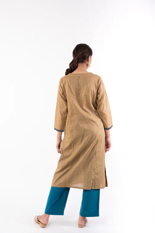 Rangsutra Naman Beige Soof Hand Embroidered Straight Kurta - Image 6