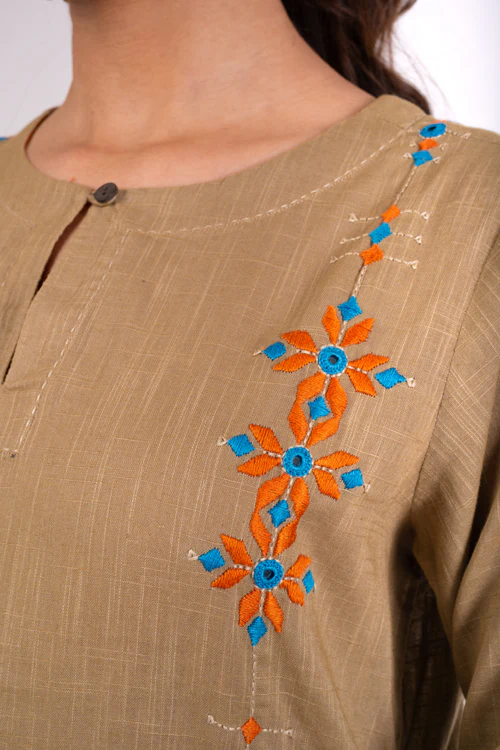 Rangsutra Naman Beige Soof Hand Embroidered Straight Kurta - Image 8