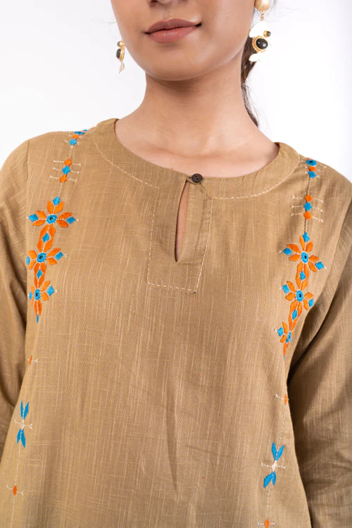 Rangsutra Naman Beige Soof Hand Embroidered Straight Kurta - Image 9