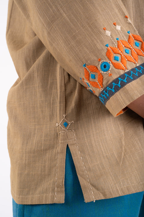 Rangsutra Naman Beige Soof Hand Embroidered Top - Image 10