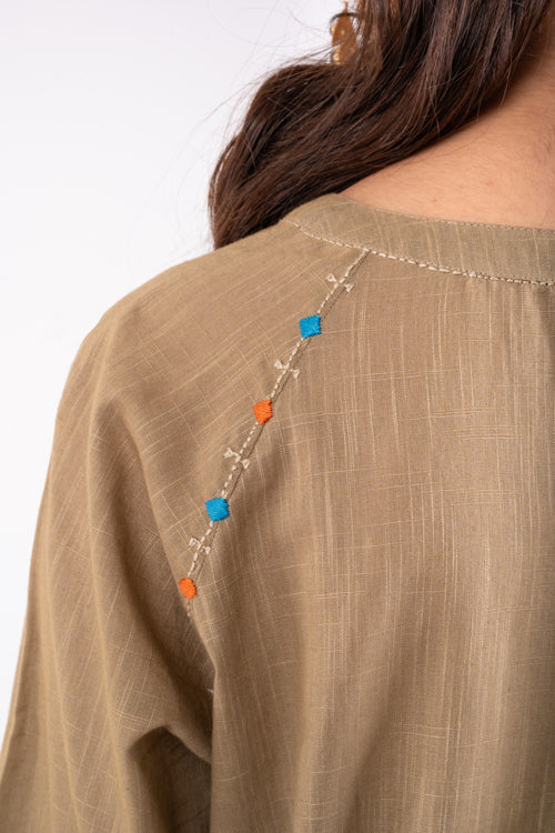 Rangsutra Naman Beige Soof Hand Embroidered Top - Image 13