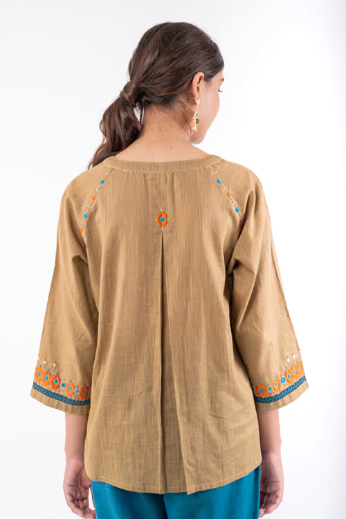 Rangsutra Naman Beige Soof Hand Embroidered Top - Image 14