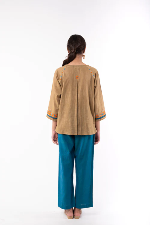 Rangsutra Naman Beige Soof Hand Embroidered Top - Image 4