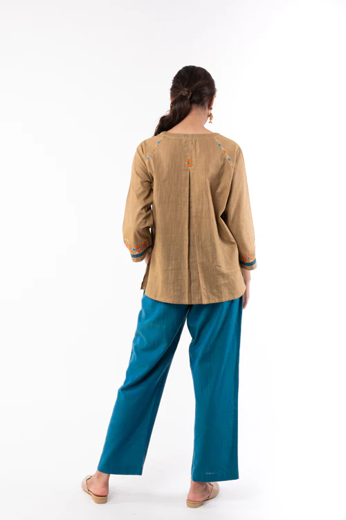Rangsutra Naman Beige Soof Hand Embroidered Top - Image 5