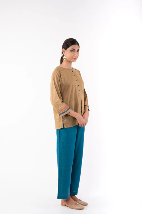 Rangsutra Naman Beige Soof Hand Embroidered Top - Image 6