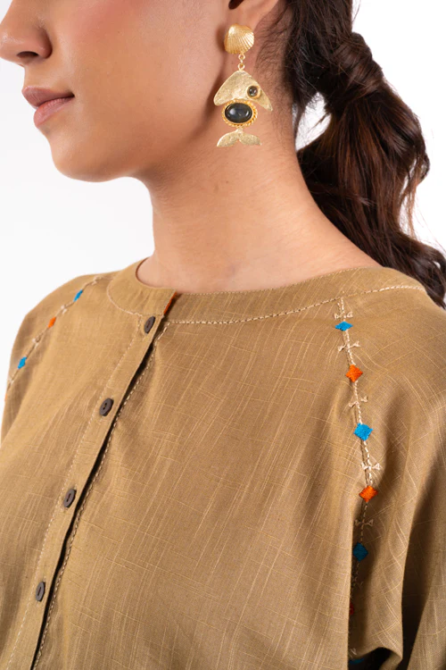Rangsutra Naman Beige Soof Hand Embroidered Top - Image 7