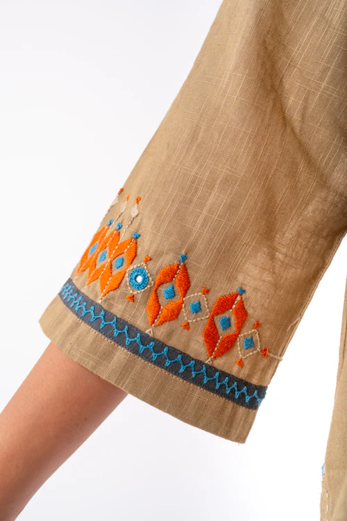 Rangsutra Naman Beige Soof Hand Embroidered Top - Image 9