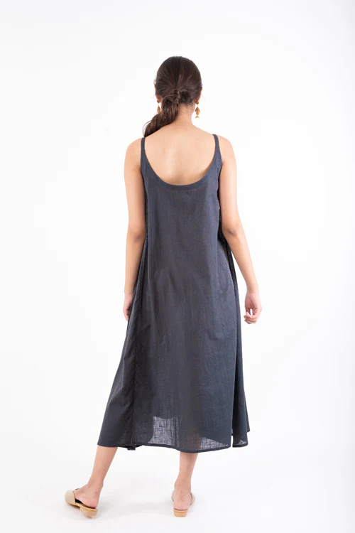 Rangsutra Naman Charcoal Soof Hand Embroidered Midi Dress - Image 7