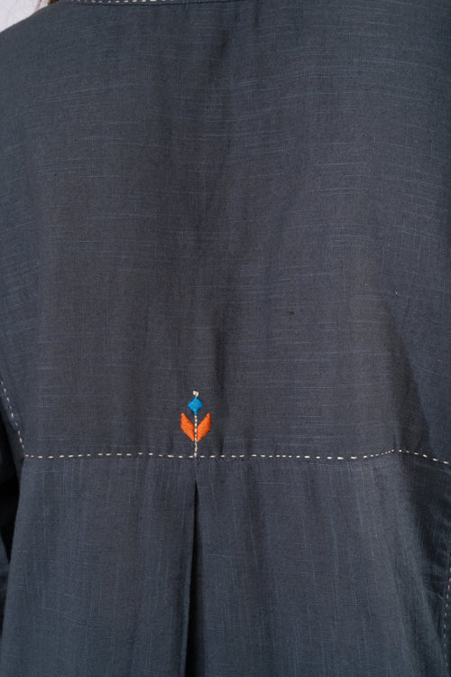 Rangsutra Naman Charcoal Soof Hand Embroidered Straight Kurta - Image 13