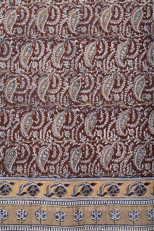 Natural Dye Block Print Cotton Sari-1 - Image 3